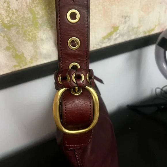 COACH REHAB Bleecker Burgundy Tattersall Leather Crossbody Bag - Picture 9 of 12